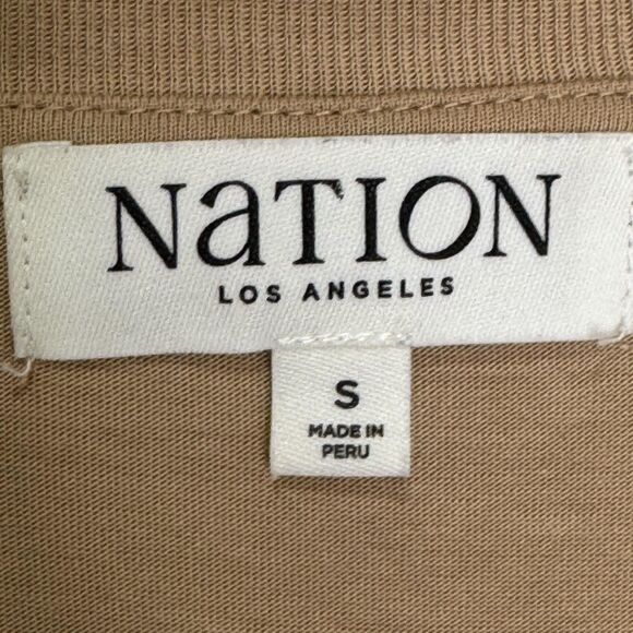 Nation Los Angeles Top Womens Small Tan Button Front Cardigan Pima Cotton - Picture 3 of 9